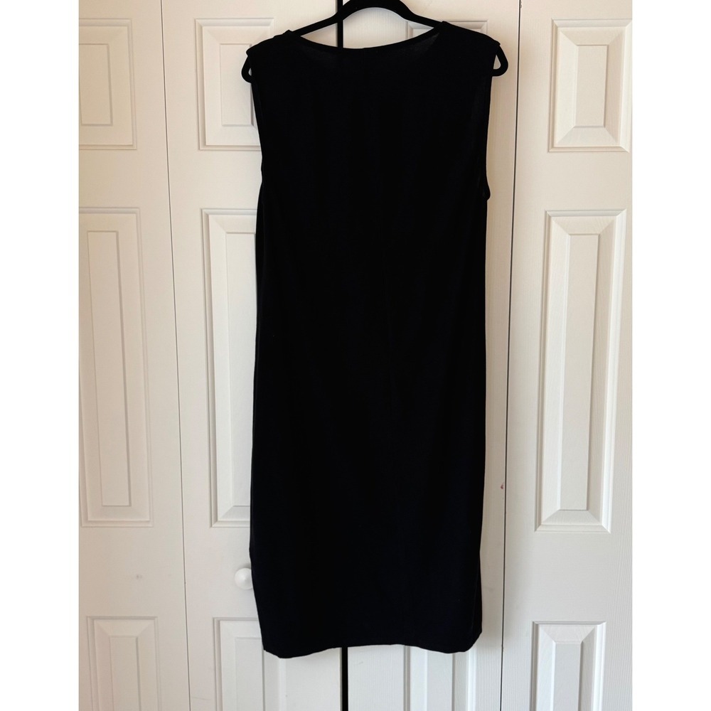 Eileen Fisher Black Sleeveless Shift Midi Dress Viscose Stretch Jersey Size M